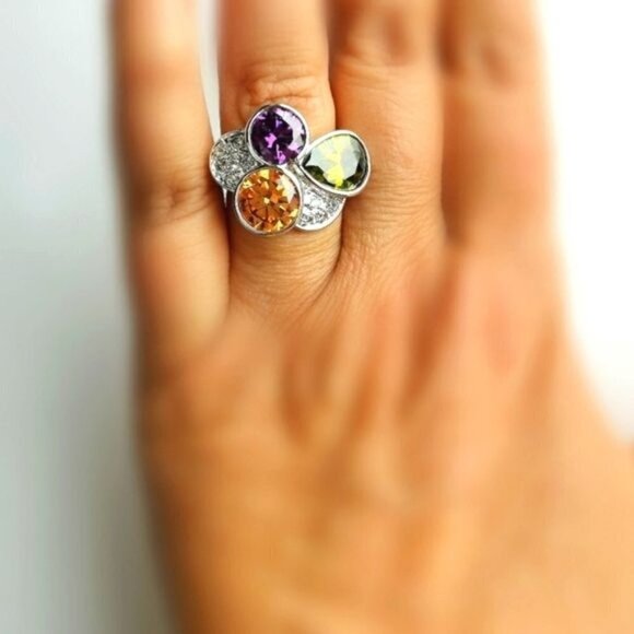 Multi stone cocktail ring 14k white gold size 7 🆕 - Picture 1 of 5